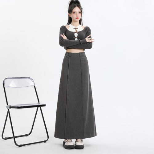 Real shot casual skirt for women 2024 early spring new women's design slit a-line skirt