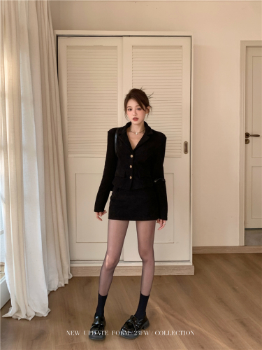 Real shot ~ Xiaoxiangfeng suit winter fashion high-end suit jacket temperament age-reducing skirt two-piece set