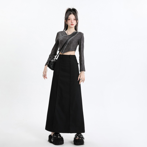 Real shot casual skirt for women 2024 early spring new women's design slit a-line skirt