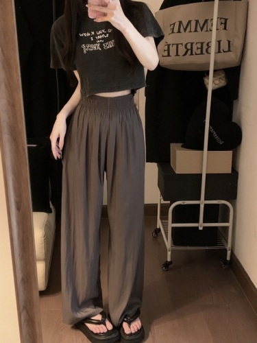 Actual shot Spring style~Island silk casual pants, lazy style, loose and slimming wide-leg pants, drapey straight pants