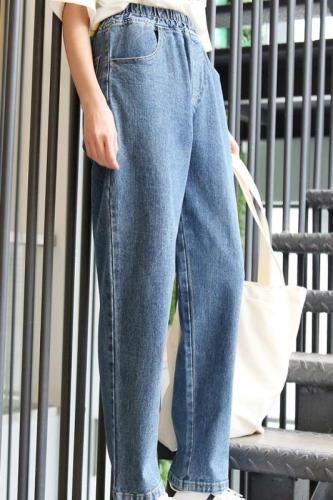 Actual shot of spring new Korean style student versatile nine-point denim pure cotton pants for women large loose straight wide leg trousers trendy
