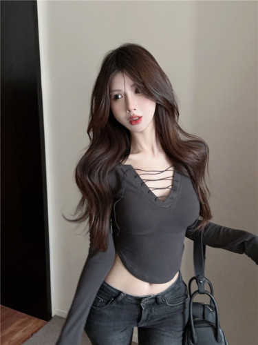 Actual shot~ Pure lust style strappy slim-fitting atmospheric curved slimming bottoming shirt for spring and autumn women