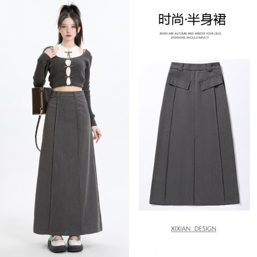 Real shot casual skirt for women 2024 early spring new women's design slit a-line skirt