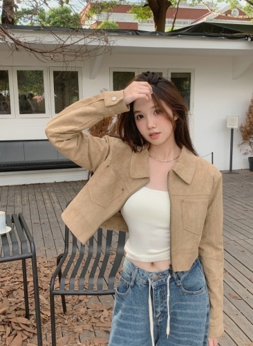 Actual shot~Korean style loose short leather jacket