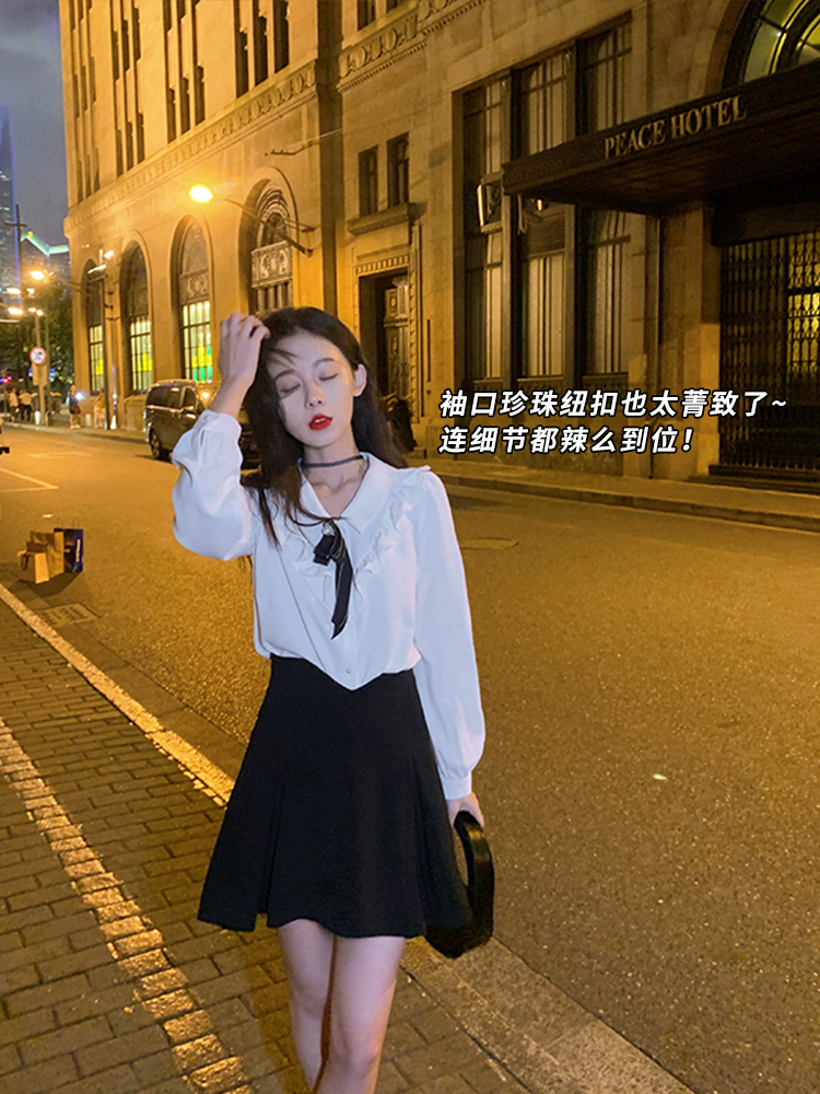 復古文藝法式甜美別致長袖上衣學院風襯衫女秋