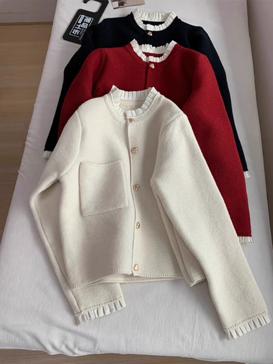 kk·studio’s recommended recommendation~French style lace splicing knitted cardigan sweater jacket top