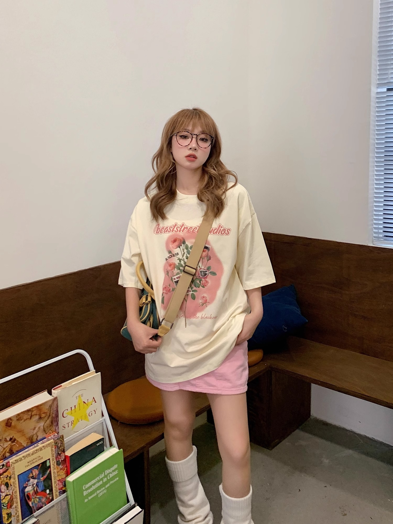 220克精梳緊密賽洛港式塗鴉玫瑰花印花短袖T恤女