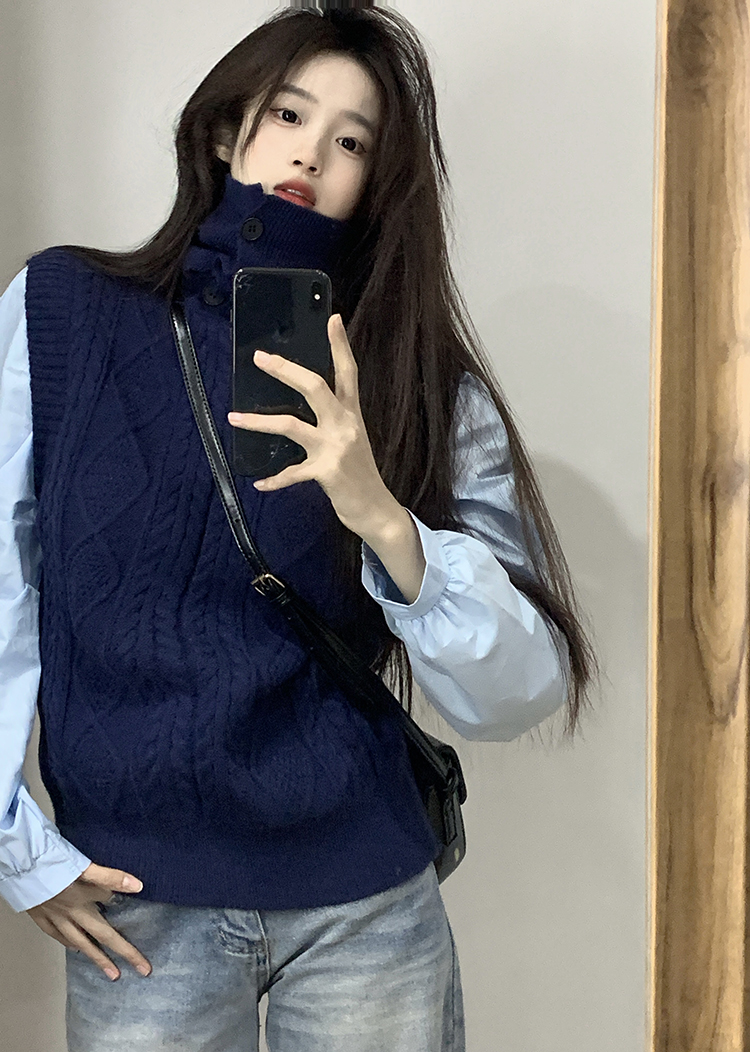 Real shot ~ Internet celebrity same style fake two-piece sweater women's long-sleeved sweater spring