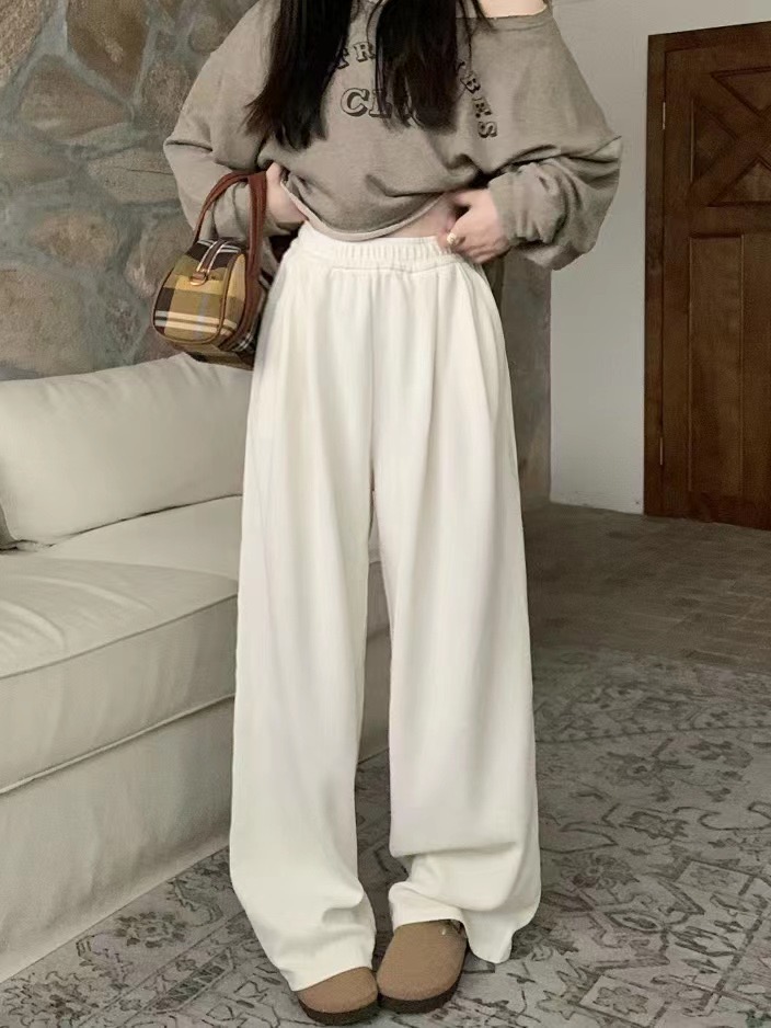 大碼女裝山本褲鬆緊腰直筒褲秋冬寬鬆闊腿褲休閒褲拖地褲垂感褲子