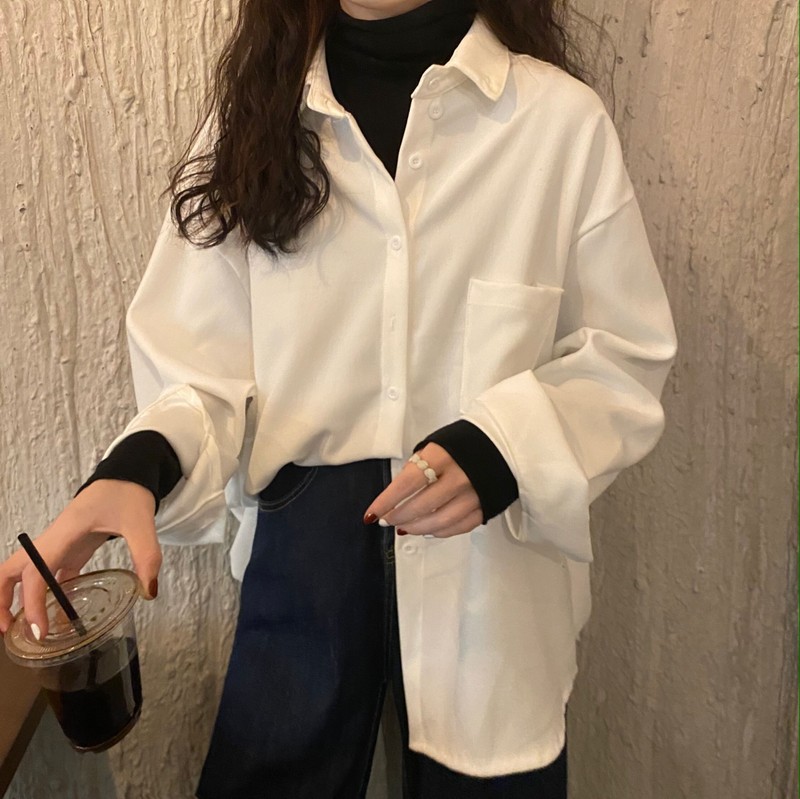 Actual shot of the new autumn and winter retro brushed corduroy lazy, loose and versatile shirt