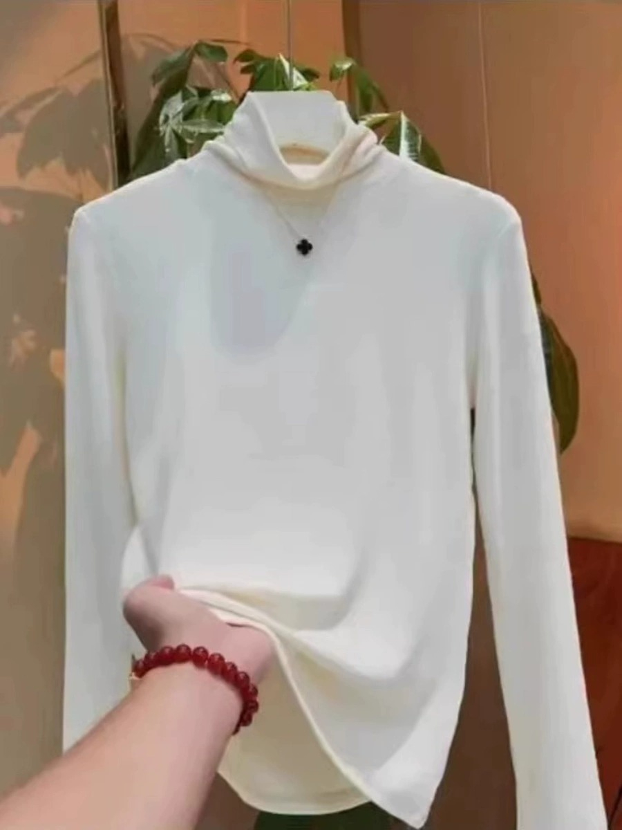 92 cotton 8 spandex high collar pinch waist bottoming shirt for women in autumn and winter, simple age-reducing long-sleeved T-shirt for women, trendy