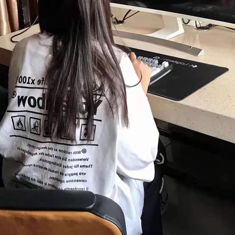 220克精梳緊密賽洛港風設計感字母印花短袖T恤女