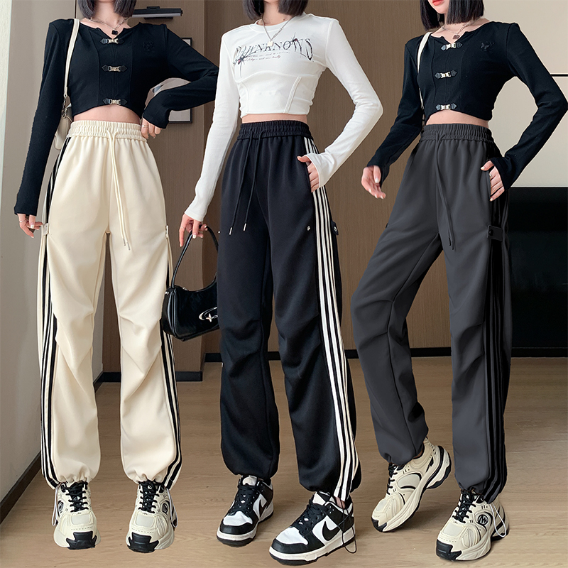 Real shot of plus size women's clothing 2024 spring new design drawstring sweatpants versatile slimming casual sports pants