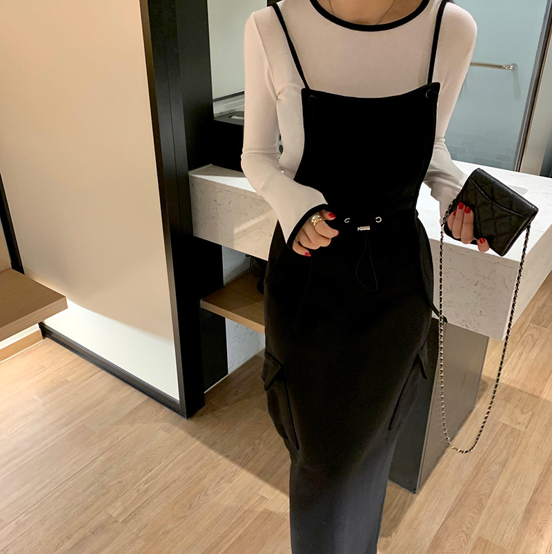 ins high-waisted fashionable age-reducing suspender skirt simple