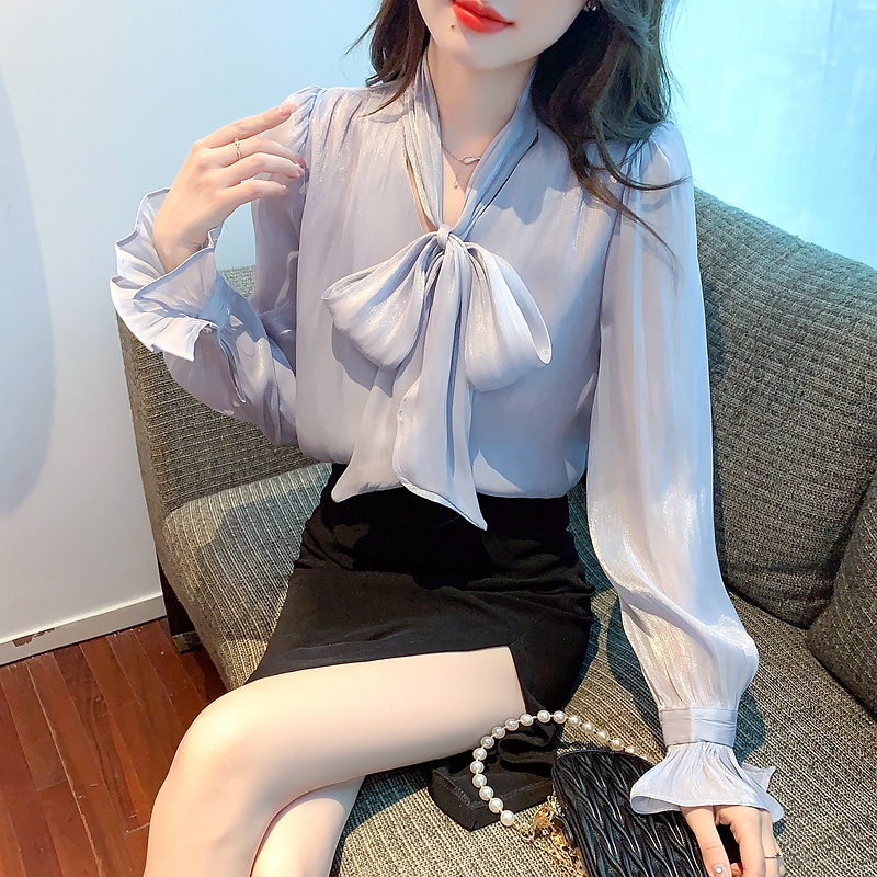 紫色天絲防曬襯衫女秋季新款高級感洋氣時尚系帶上衣