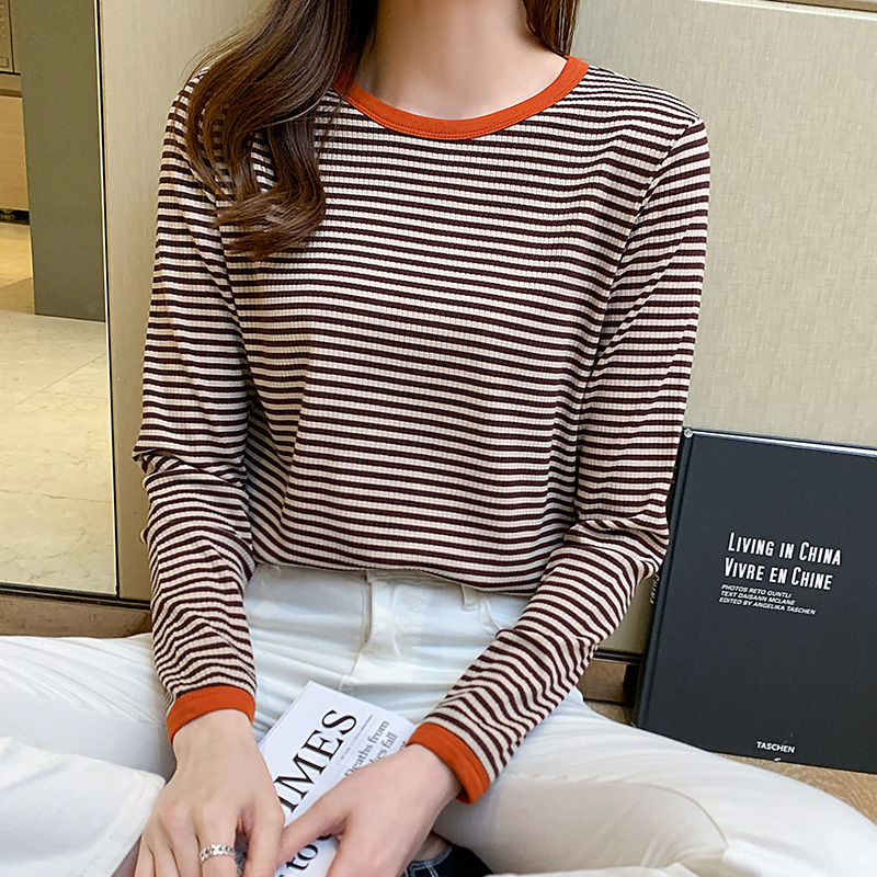 實拍條紋長袖T恤女裝2024年新款薄款打底小衫早春秋上衣外穿
