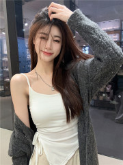 Photographed~Spring Style~Slit Strappy Camisole with Belted Design, Layered Top with Bra Cup for Sweet and Spicy Look