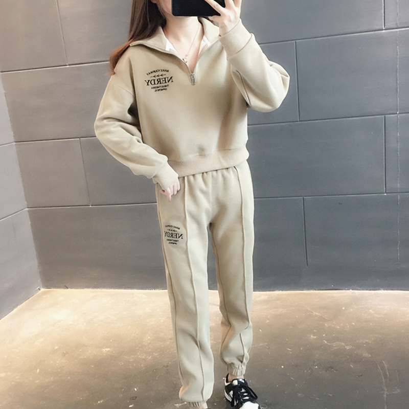 初秋季薄款新款休閒時尚寬鬆運動服兩件套裝女士洋氣時髦衛衣