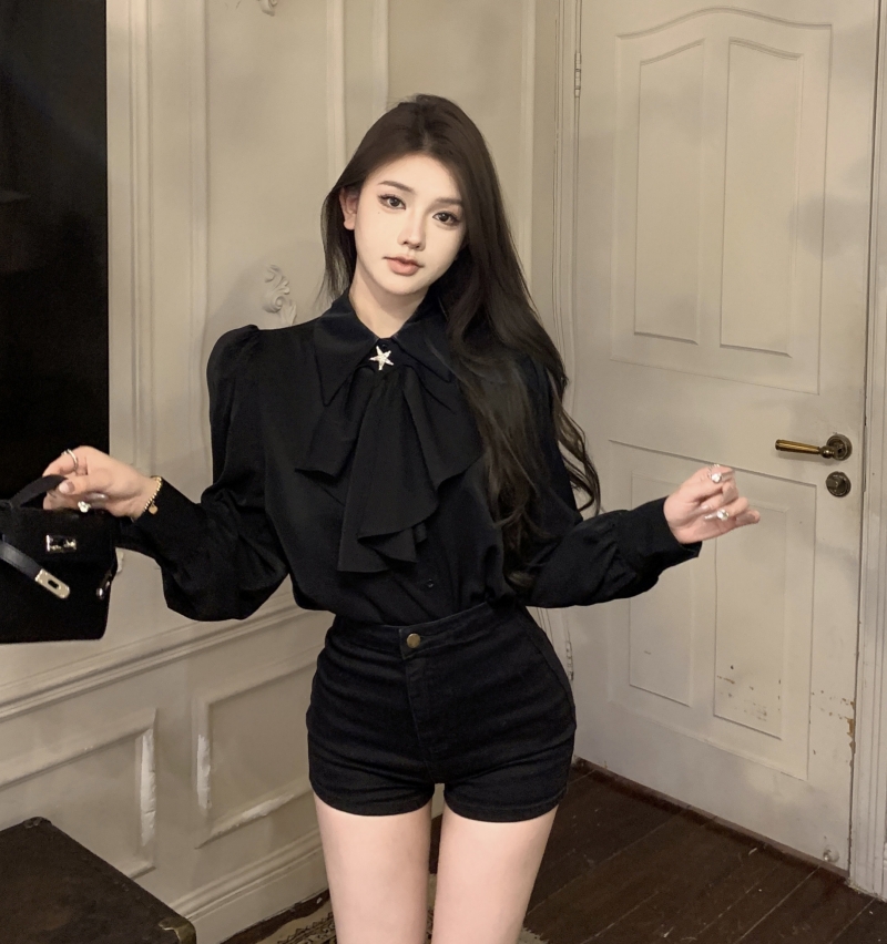 實拍 財閥千金星星襯衫女設計感可拆卸荷葉網紅襯衣