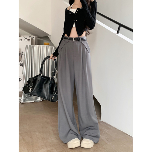 Actual shot of 2024 spring new loose suit pants, casual pants, wide-leg pants for women, high-waisted drapey floor-length pants