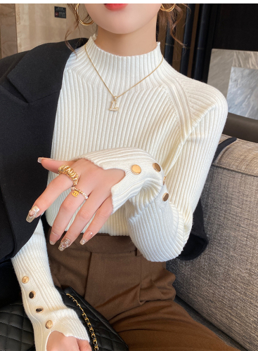 White Base Top Women's Autumn/Winter 2024 New Arrival High-End Stylish Semi-High Collar Knitwear Long Sleeve Top for Layering