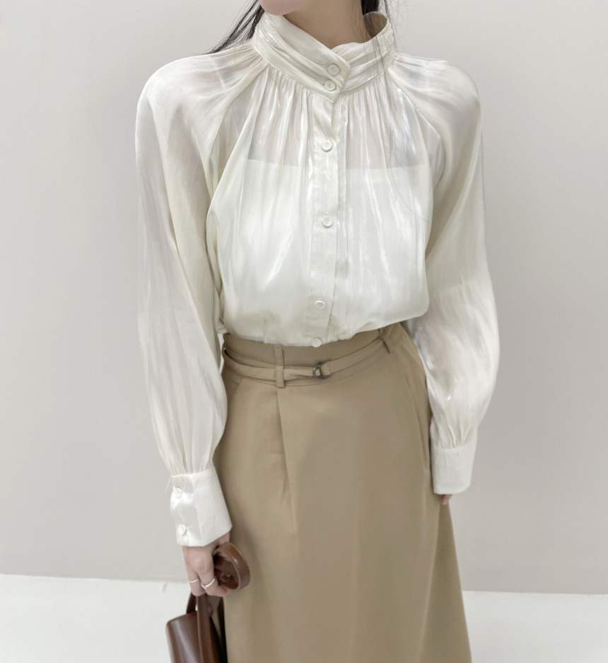 Korean chic early spring design half turtleneck reversible single-breasted long-sleeved shirt