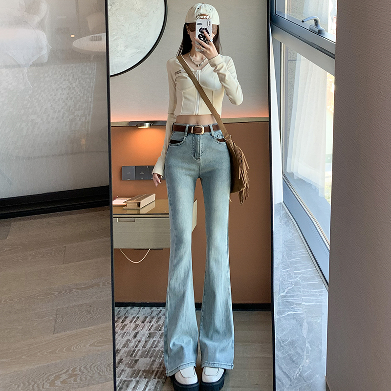 實拍~2024春裝新款彈力微喇叭褲韓版百搭復古辣妹風女裝牛仔潮流