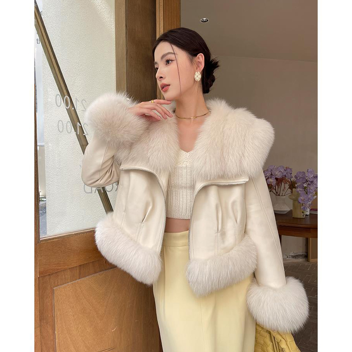Quality inspector picture 2024 winter new style imitation fox fur cotton shawl collar large fur collar fur coat women's fur top