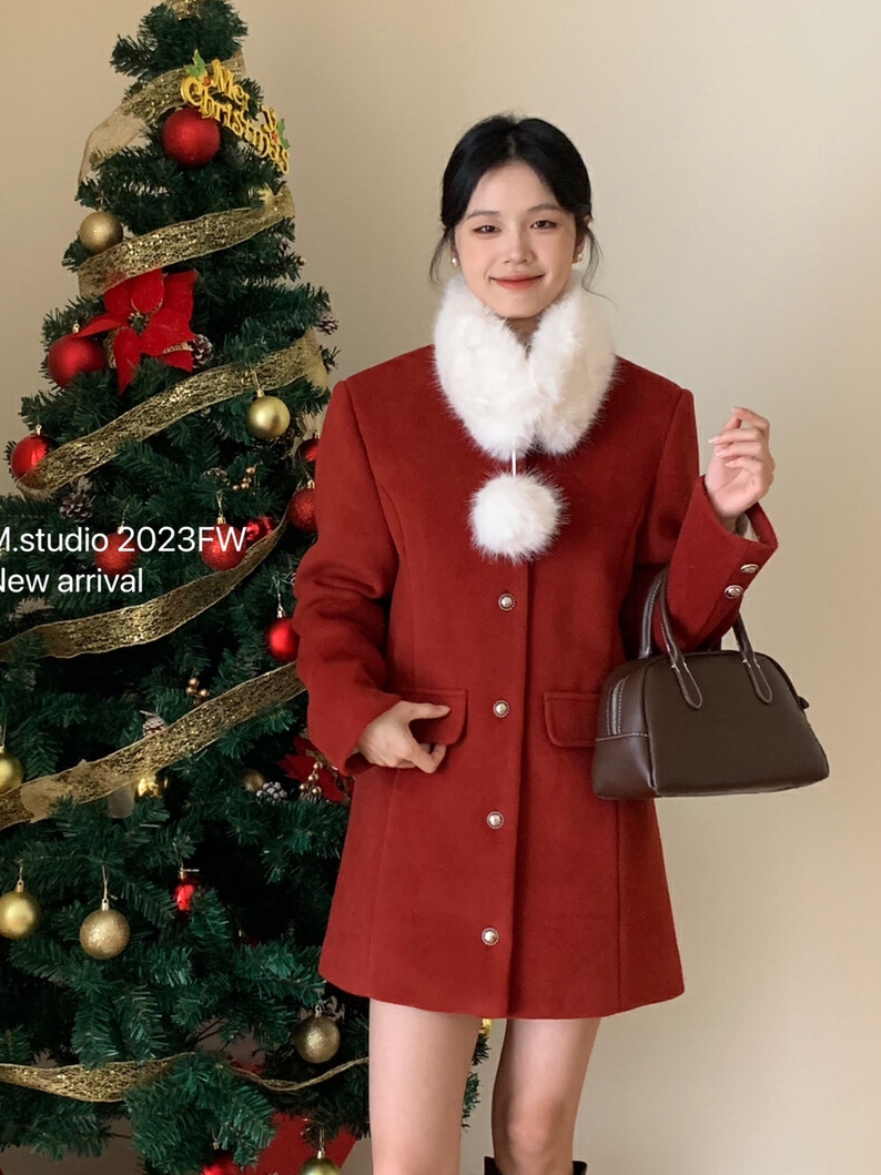 Down-lined small fragrant coat for women, mid-length, new winter style, loose thickened woolen coat with scarf