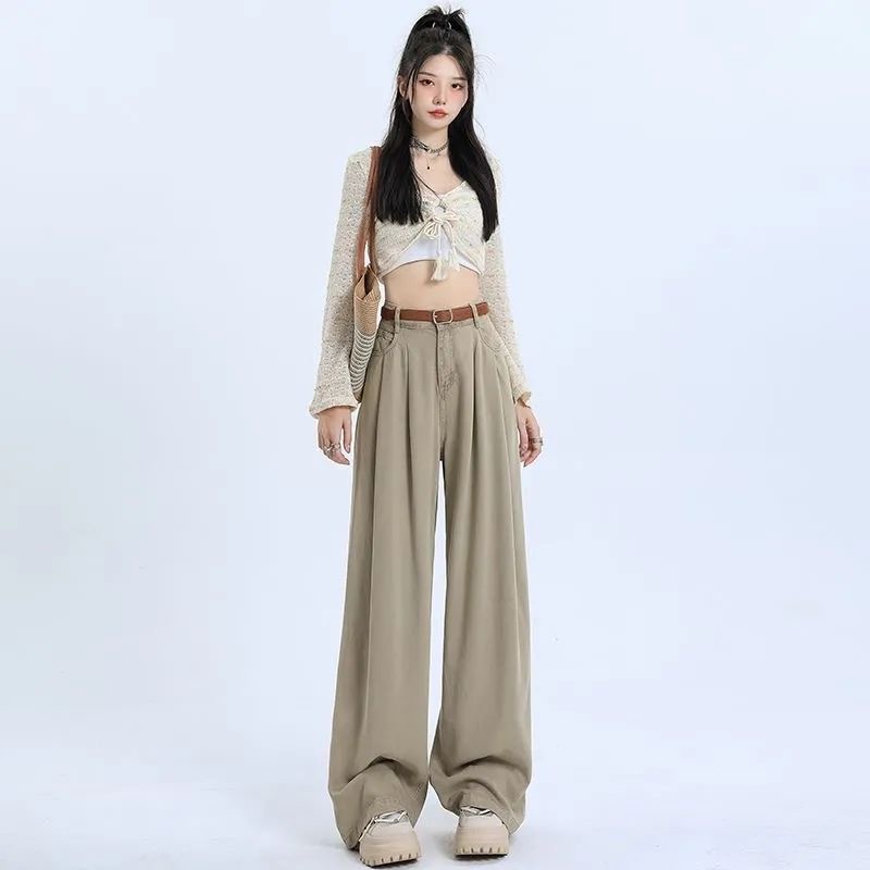 高腰闊腿牛仔褲女春秋裝2024新款寬鬆顯瘦慵懶風垂感拖地褲子