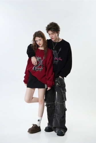 2024 New Year Dumb Dragon Lazy Style Sweater Women's Autumn and Winter Trendy Heavy Soft Waxy Pullover Sweater Men's Couple Jacket