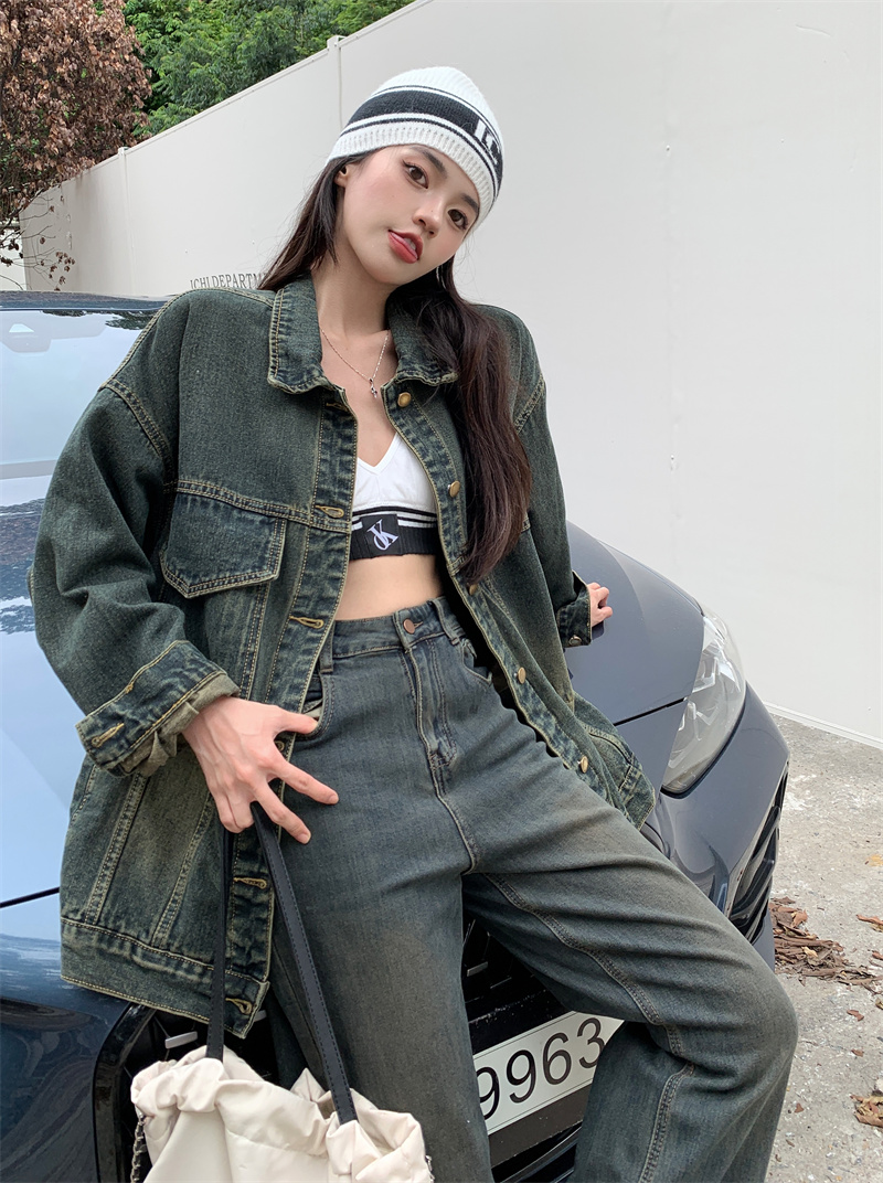 Real shot~Spring and autumn new Korean style loose ins trendy denim jacket for women Harajuku internet celebrity retro nostalgic all-match top