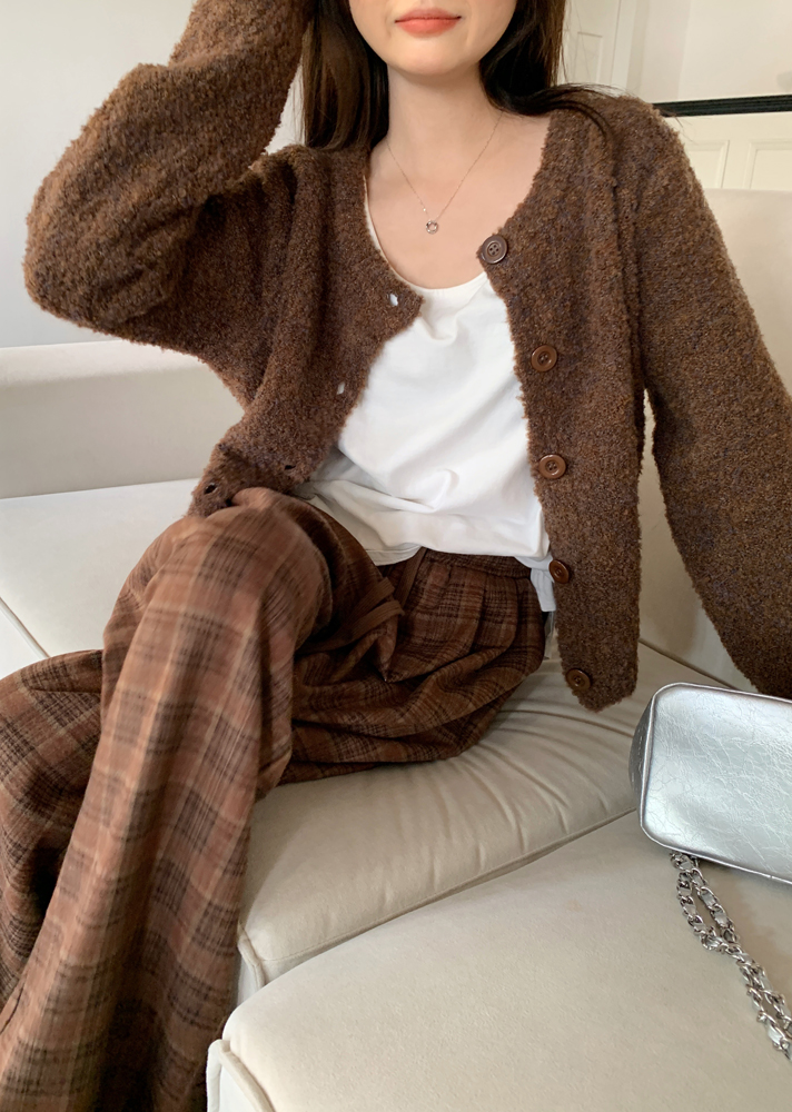 實拍 美式休閒套裝毛衣外套格子闊腿褲慵懶風