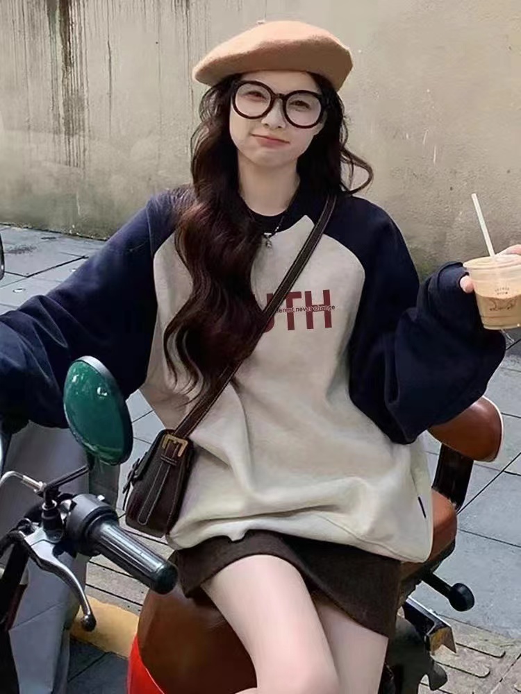食毛華棉複合牛奶絲300克超柔銀狐絨400克前 印花拼色衛衣女