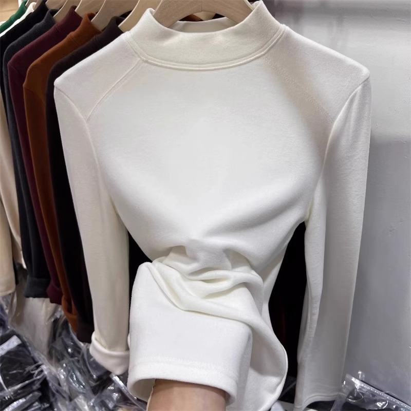 280g half turtleneck double-sided German velvet bottoming shirt for women in autumn and winter with brushed thickened long-sleeved T-shirt