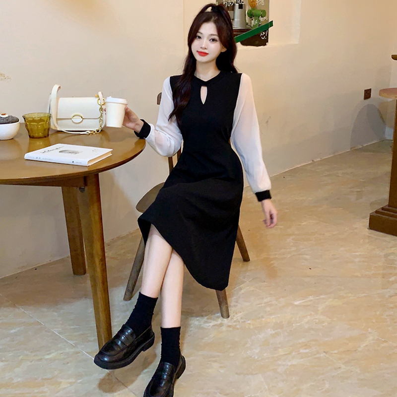 Actual shot# Waist slimming, age reduction, belly covering, light luxury high-end dress, autumn and winter new style female Korean skirt