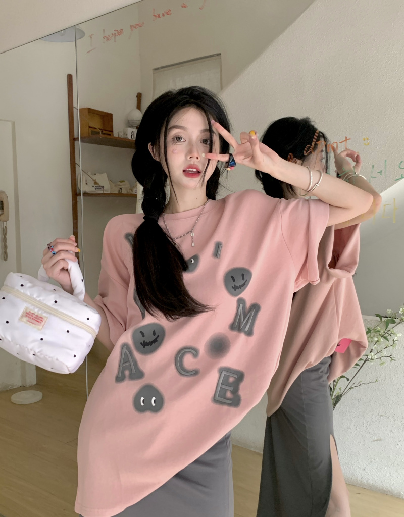 官圖 重磅/精梳純棉 後包領 有縫邊 S-XXXL 夏裝短袖T恤女