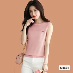 New Design-Savvy Girl's Round Neck Lace Edge Embroidered Collar Casual Tank Top