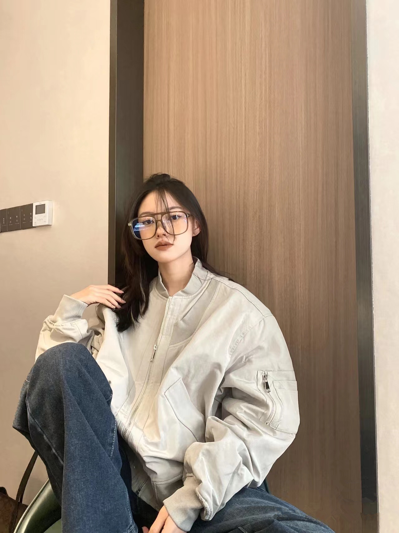 Off-white baseball uniform jacket for women autumn and winter new style American retro design jacket