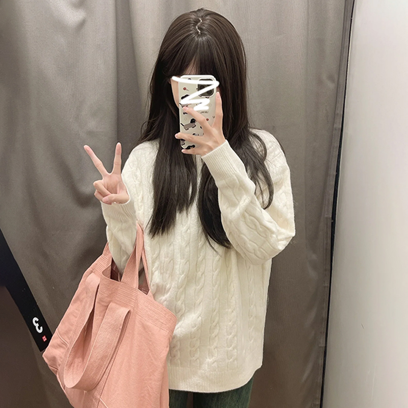 白色毛衣內搭女秋冬季加厚年新款小個子寬鬆奶fufu慵懶風上衣