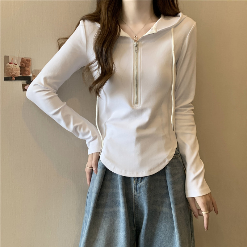 Actual shot of 2024 spring new modal 260g long-sleeved T-shirt for women with stylish hooded top