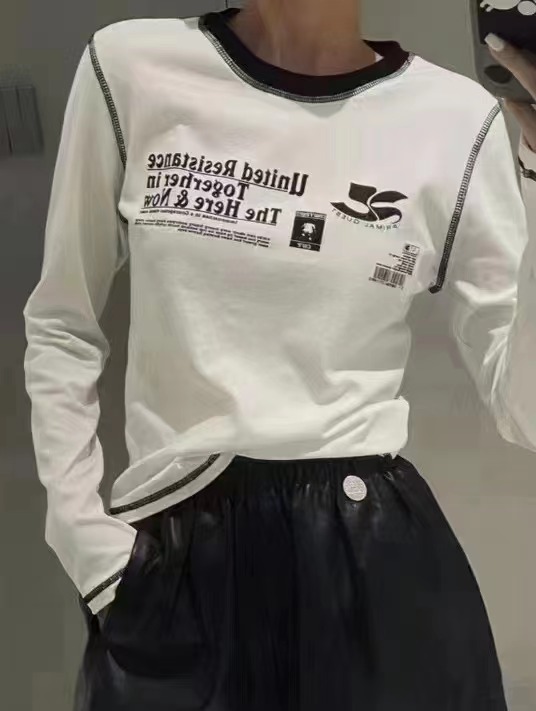 Letter printed round neck long sleeve t-shirt for women autumn and winter 2024 new slim fit inner layering shirt top