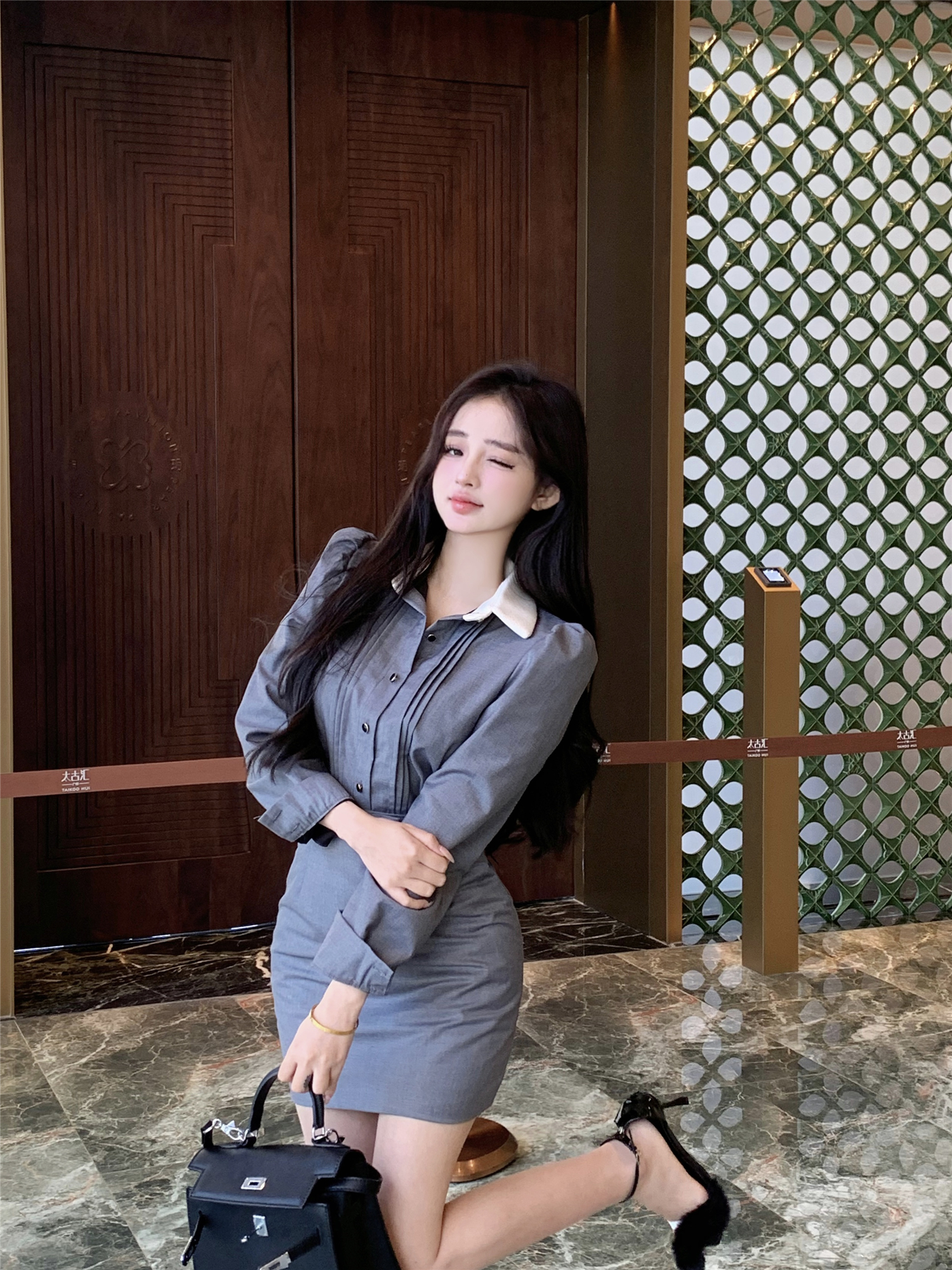 Actual shot ~Korean drama atmosphere outfit, temperament woolen top, women's high-end skirt suit, winter