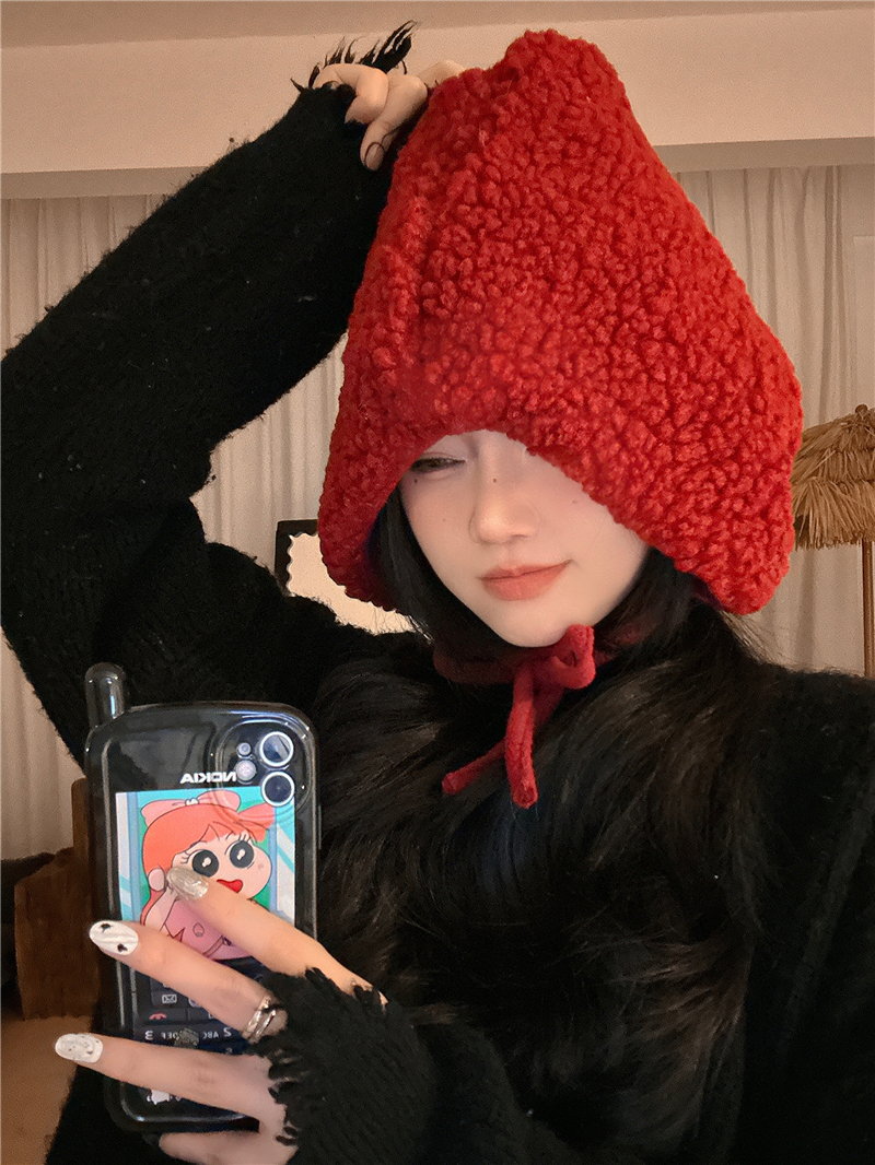 Real shot!  Red ear protection hat polar fleece Baotou winter warm and cold windproof plush Lei Feng hat