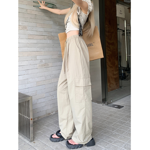 Real shot!!  2024 Spring Personalized Overalls Women's Drawstring Leg Straight Casual Loose Wide Leg Pants