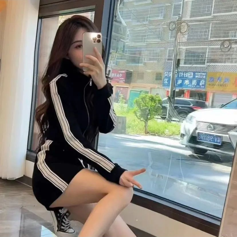 秋冬新款韓版立領條紋外套+半身裙短裙少女時尚氣質兩件套潮