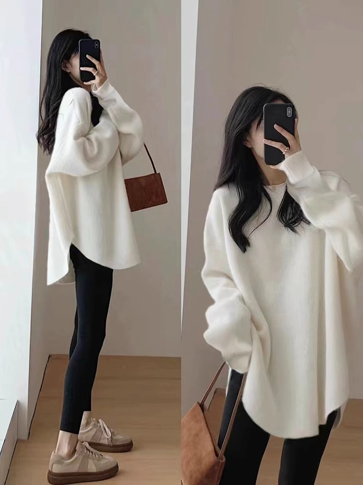 95 cotton 5 spandex pure cotton autumn and winter long-sleeved T-shirt women's base layer mid-length irregular top