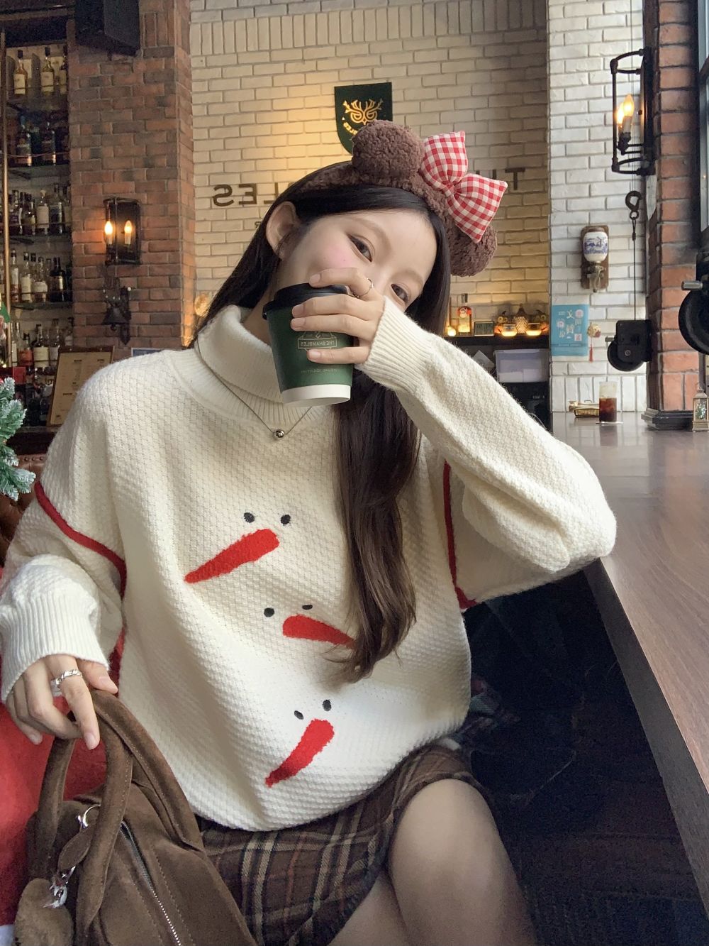 Real shot of three standard fun turtleneck twist pullover for women