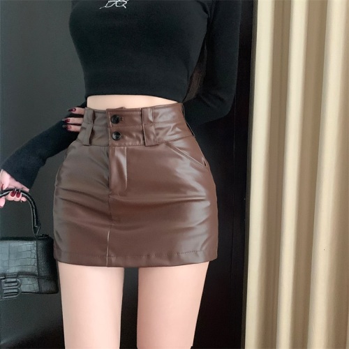 Real shot!  2024 New Hot Girl Sexy Double Waist Textured Slim Ultra Short PU Leather Hip Skirt