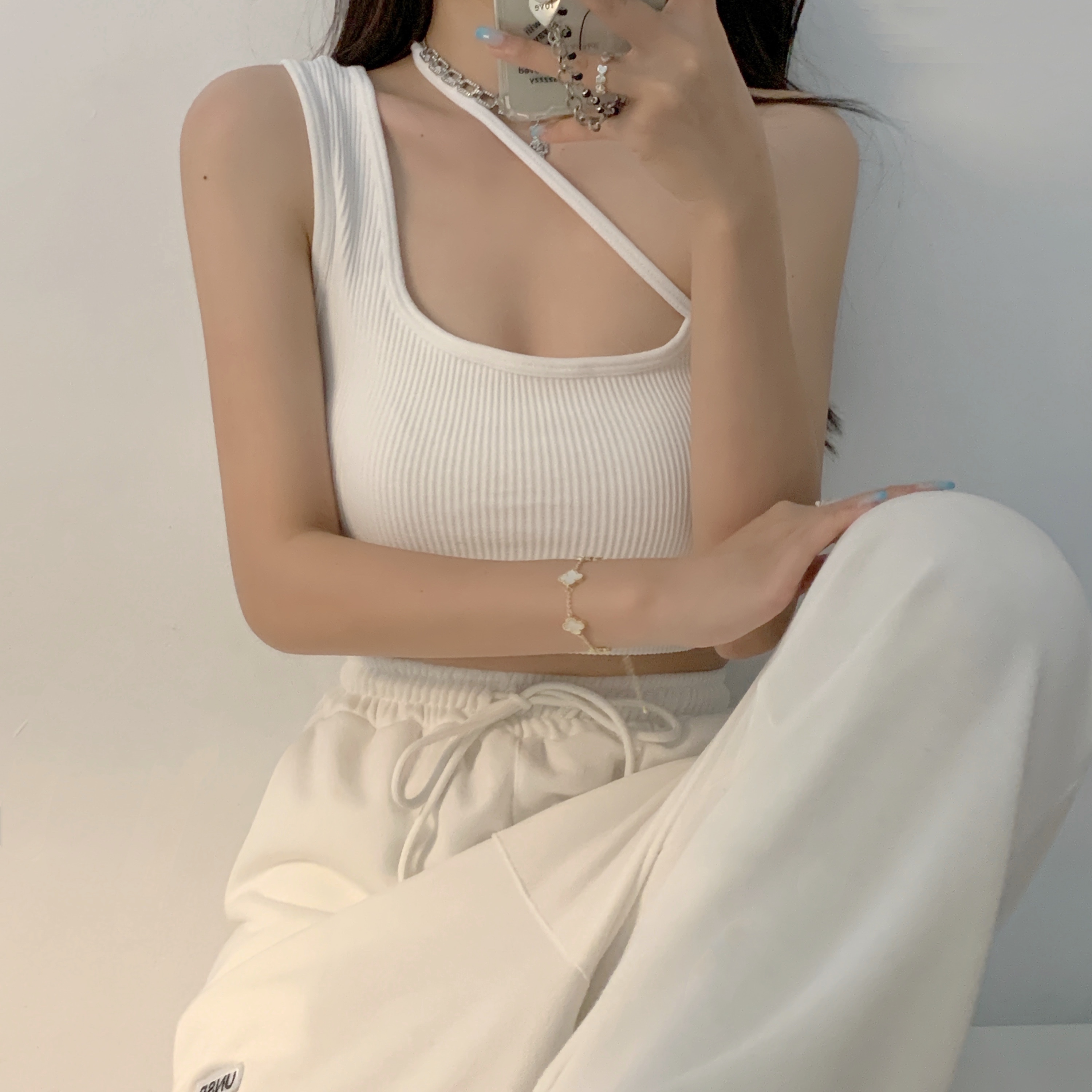 2024春夏新款裹胸吊帶美背心女帶胸墊網紅外穿別致抹胸辣妹